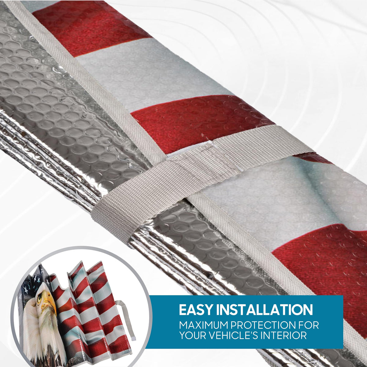 bdk patriotic eagle mirror cutout detail showing deep cutout for rearview mirror fit benefit