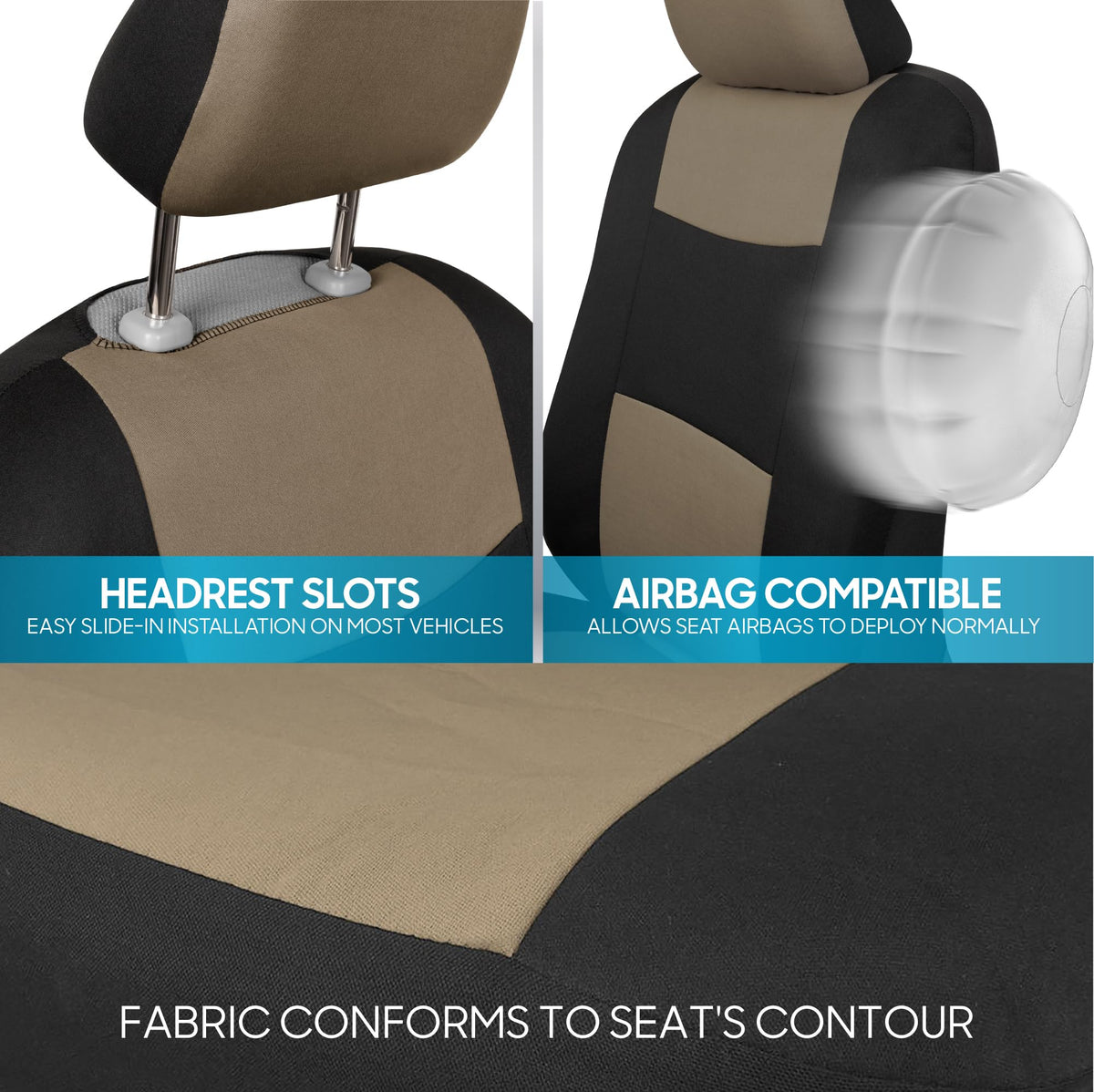 BDK seat covers with person for scale showing true-to-size fit benefit