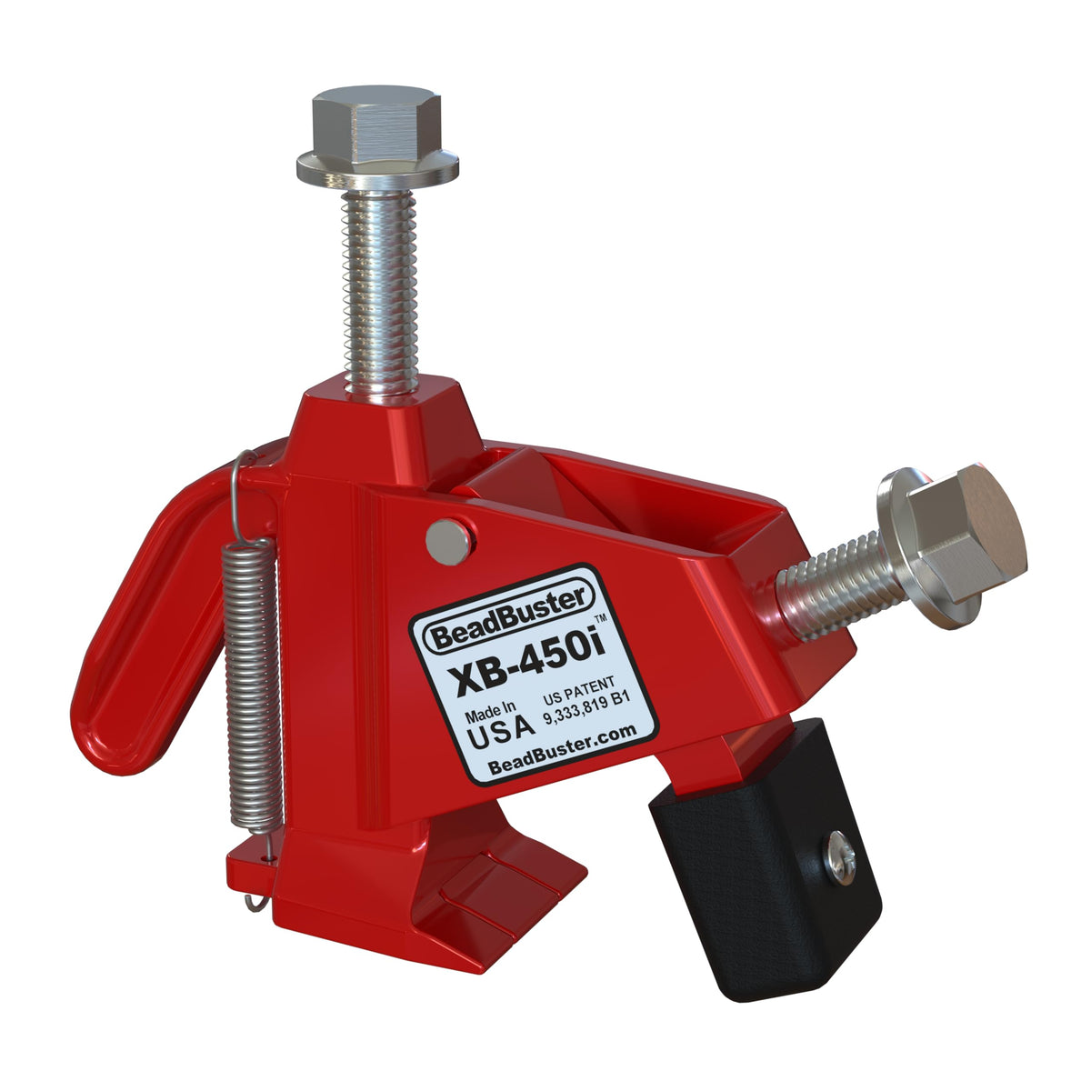 BeadBuster front view showing compact portable bead breaker and benefits