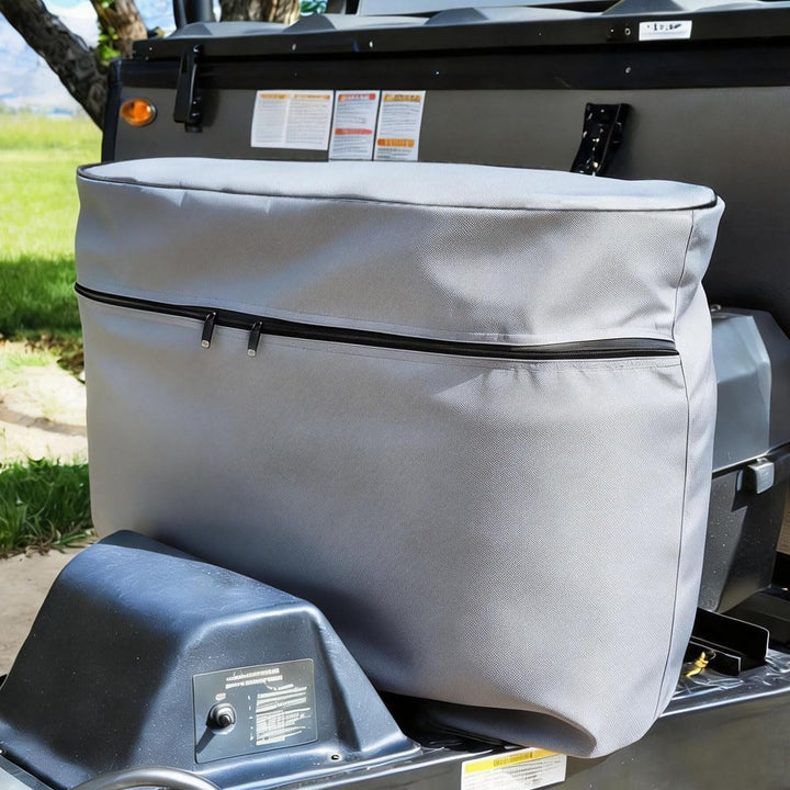 BeadChica front view grey cover protecting dual tanks and improving trailer appearance