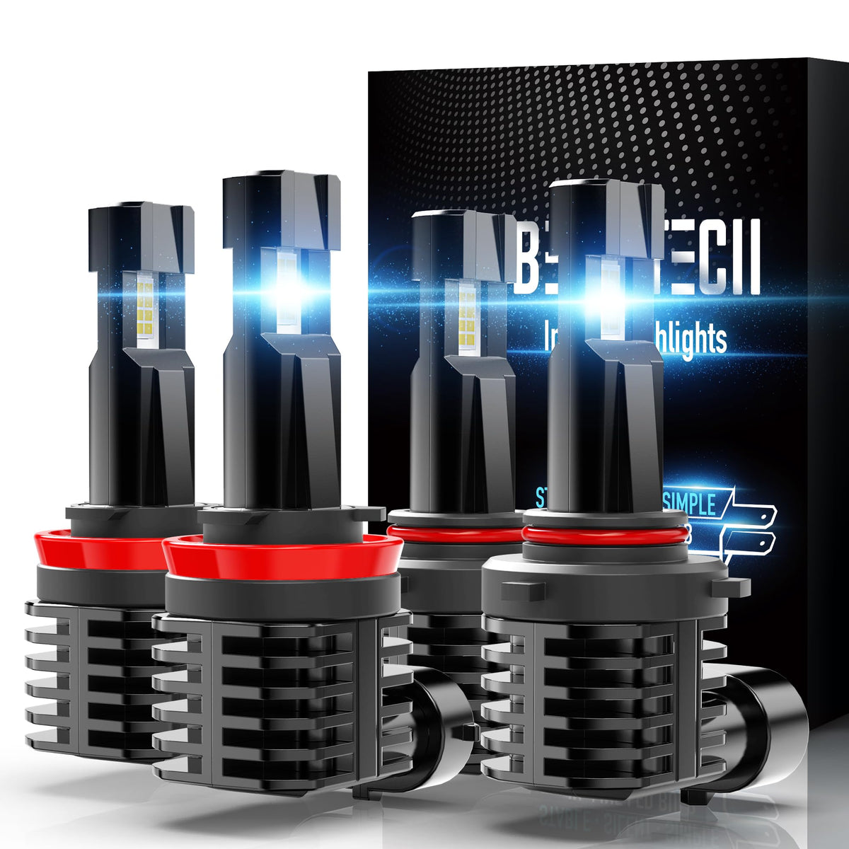 BEAMTECH front view of four bulbs showing compact plug-and-play design