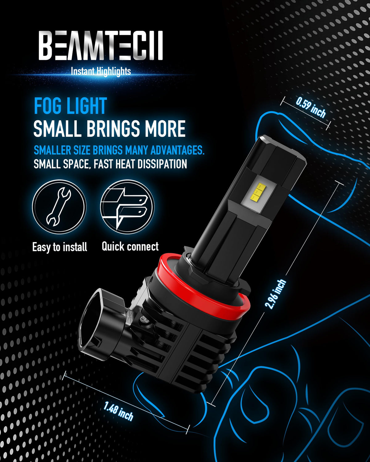 BEAMTECH H11 compared to halogen bulb showing clearer beam advantage