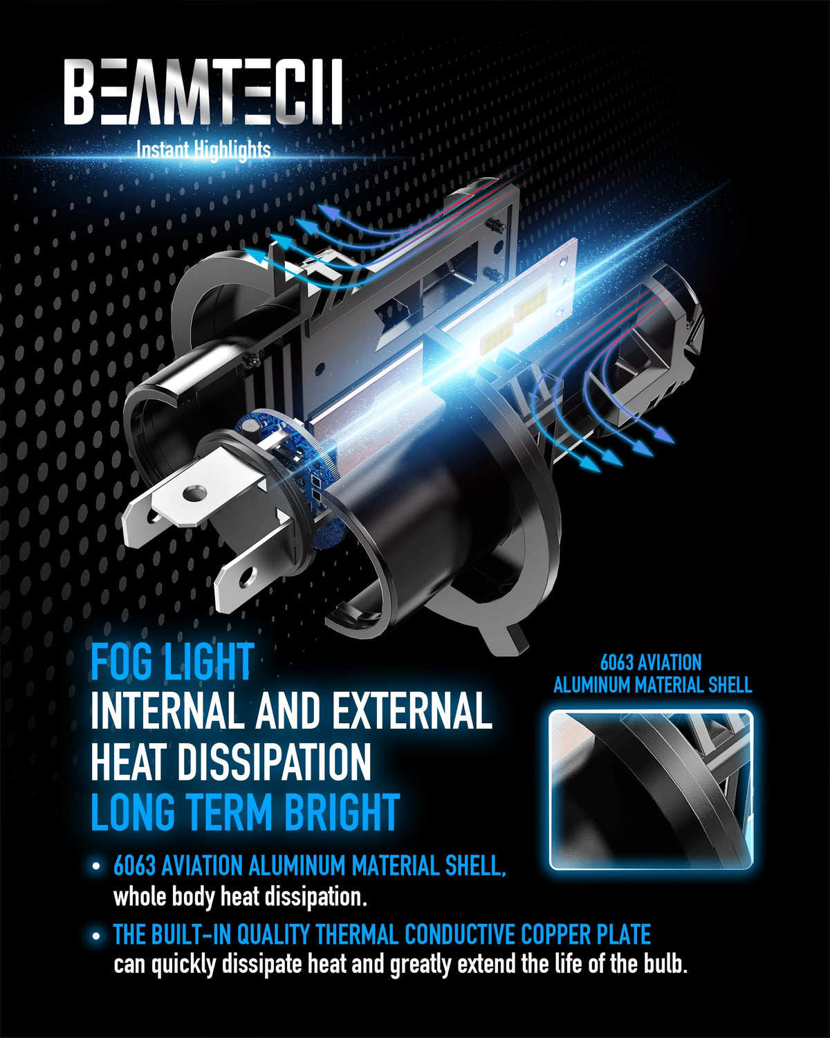 BEAMTECH night road beam from H4 bulb improving visibility with 6500K color