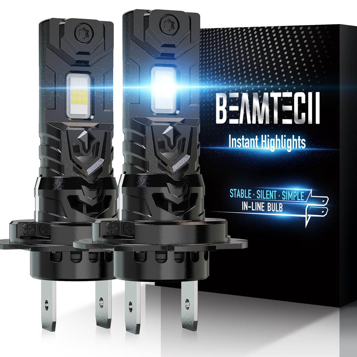 BEAMTECH front view of H7 bulb showing plug-and-play fit and quick install benefit