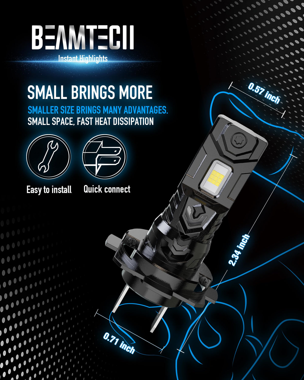 BEAMTECH twin-pack on table showing two bulbs for matched brightness benefit