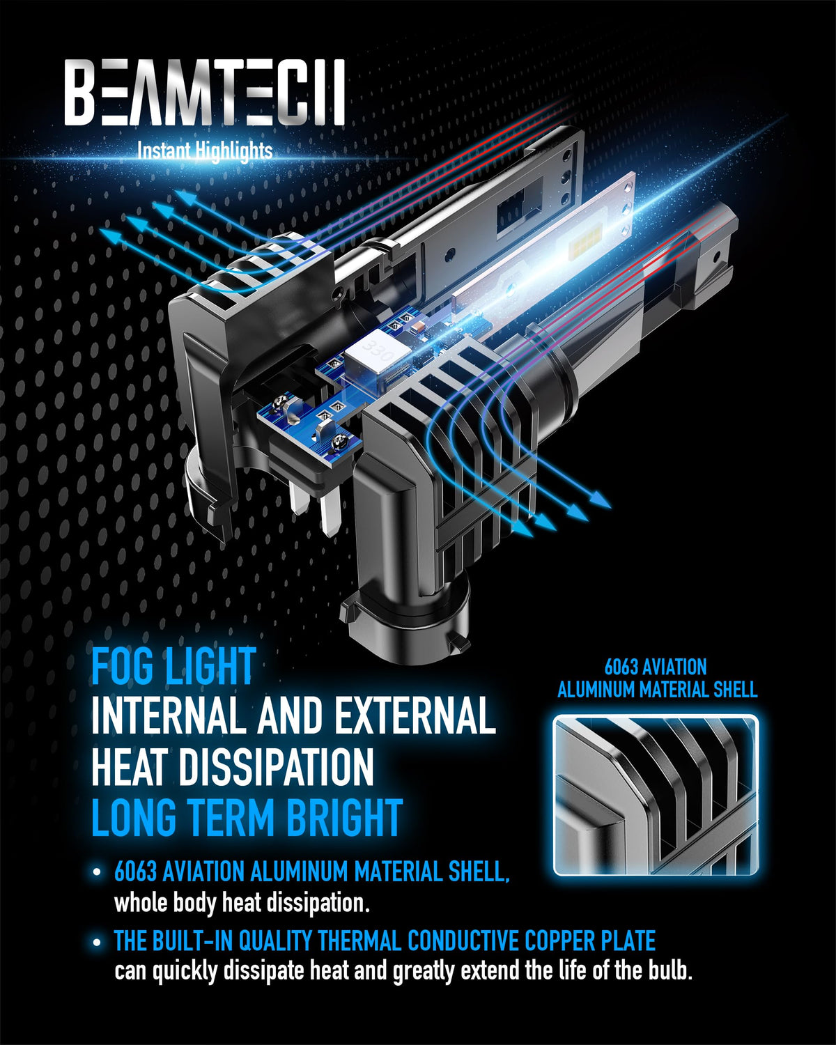 BEAMTECH bulb installed in vehicle fog housing demonstrating brighter 6500K white visibility