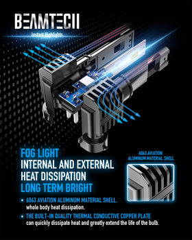 BEAMTECH bulb installed in vehicle fog housing demonstrating brighter 6500K white visibility
