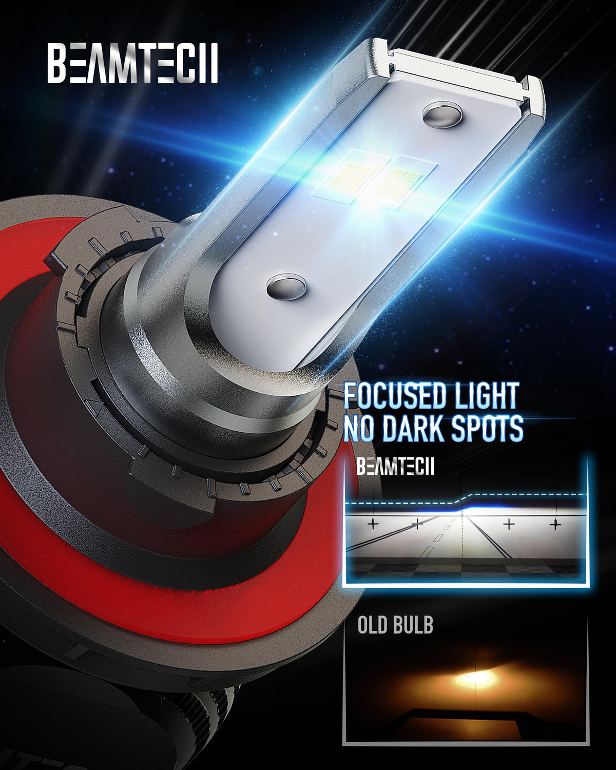 BEAMTECH installed on headlight demonstrating improved road visibility