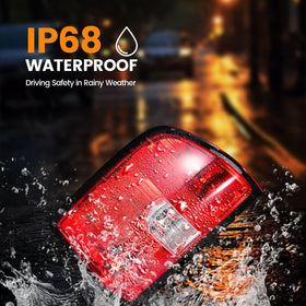 BeamTrack tail lights shedding water to show weather resistance benefit