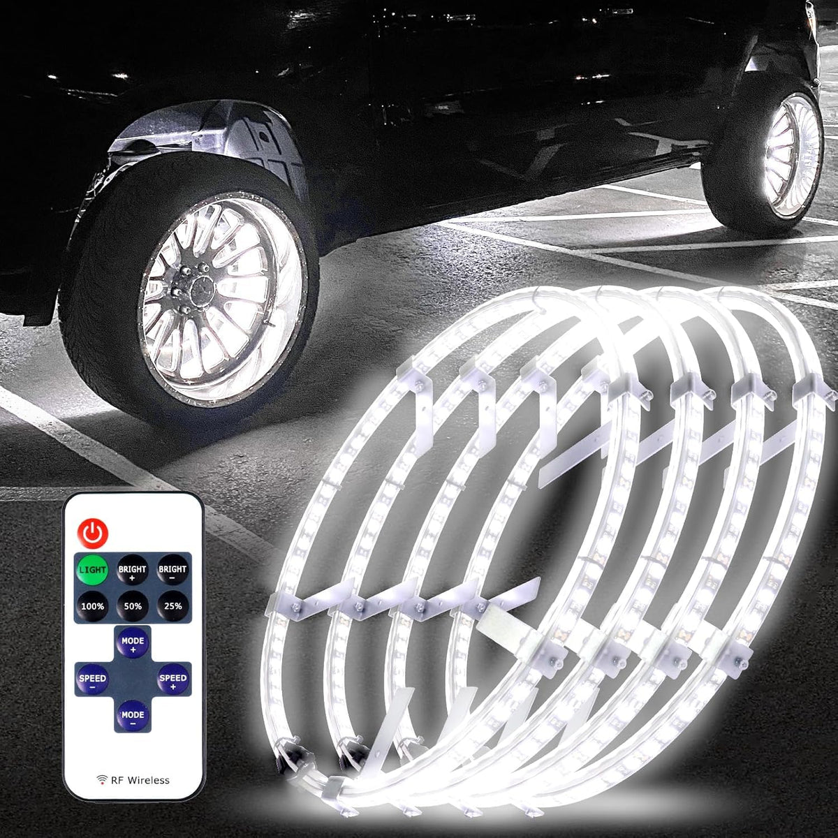 Beatto front view of 17-inch wheel light showing full ring and brightness benefit