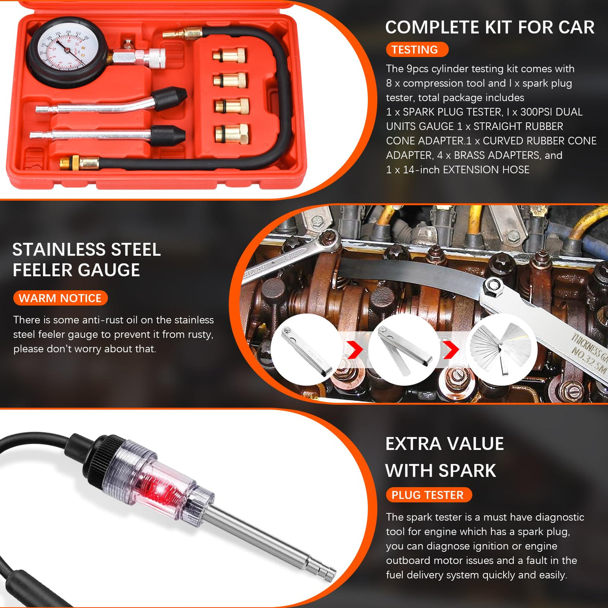 BEAUGIREW spark plug tester in use showing ignition check to pinpoint misfires