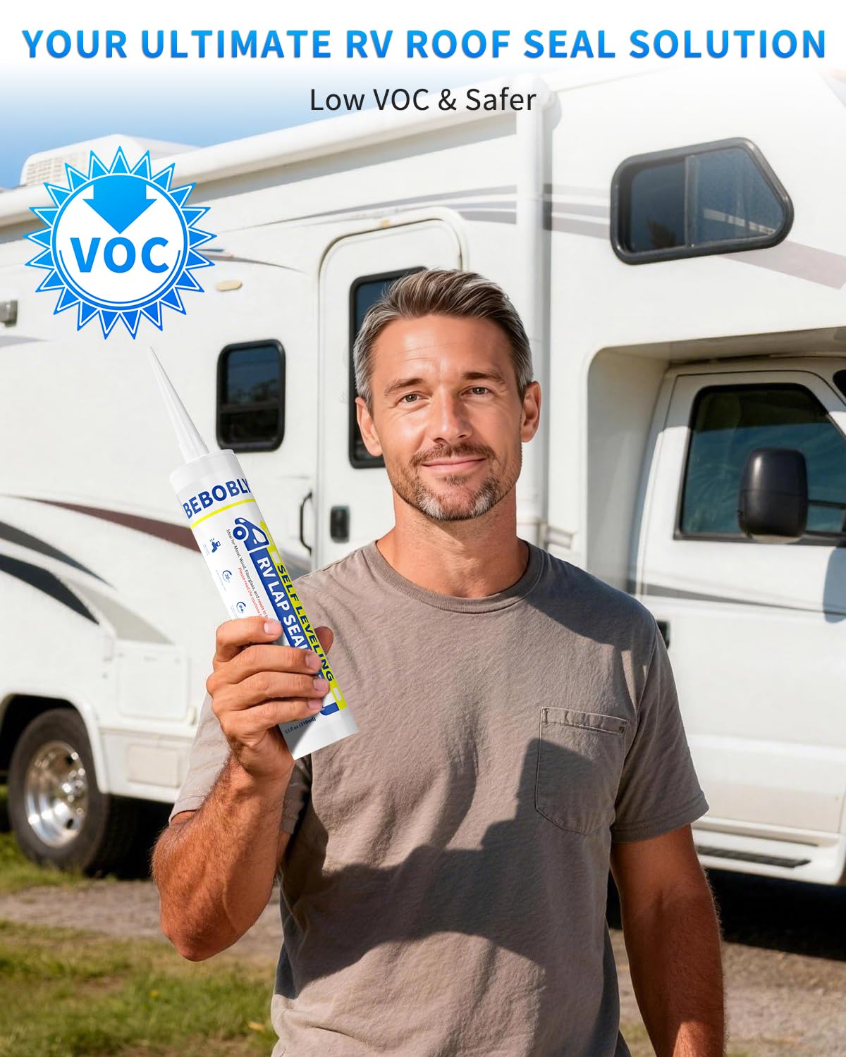 BEBOBLY lifestyle scene of a camper roof repair illustrating durable weatherproofing