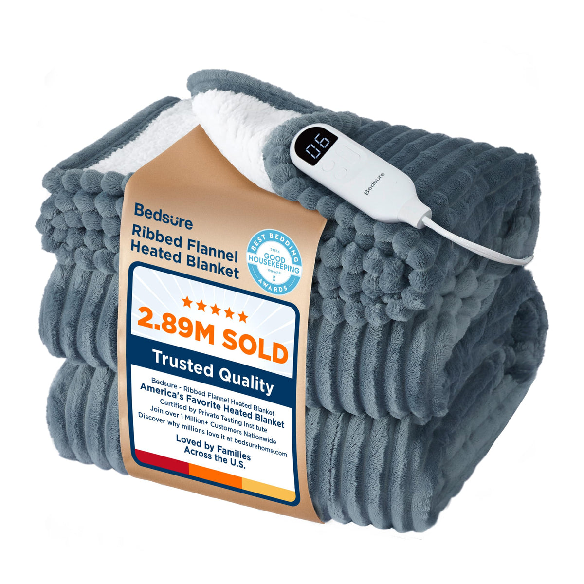 Bedsure front view ribbed flannel throw showing texture and cozy appeal