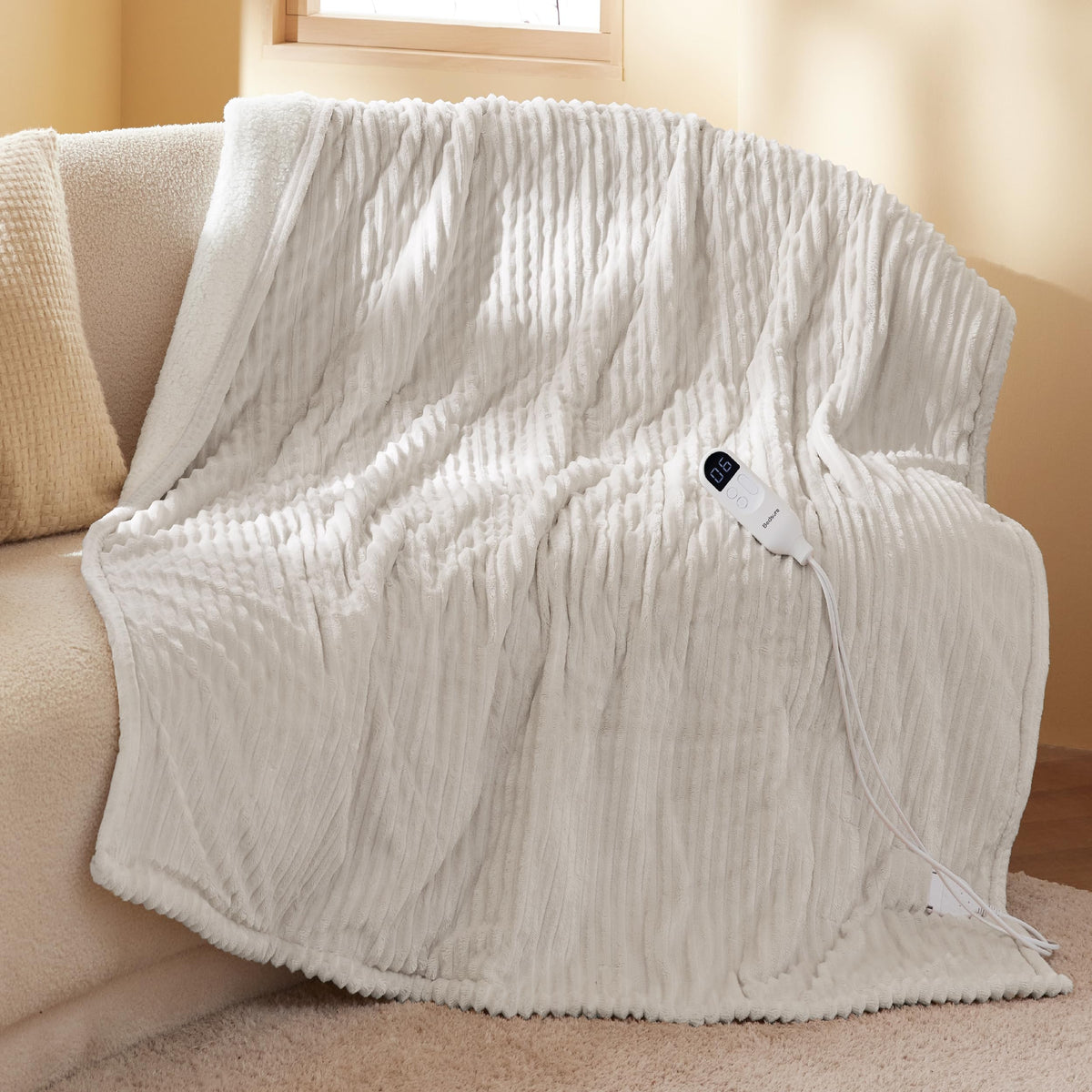 Bedsure GentleSoft throw front view showing ribbed flannel and cozy appeal