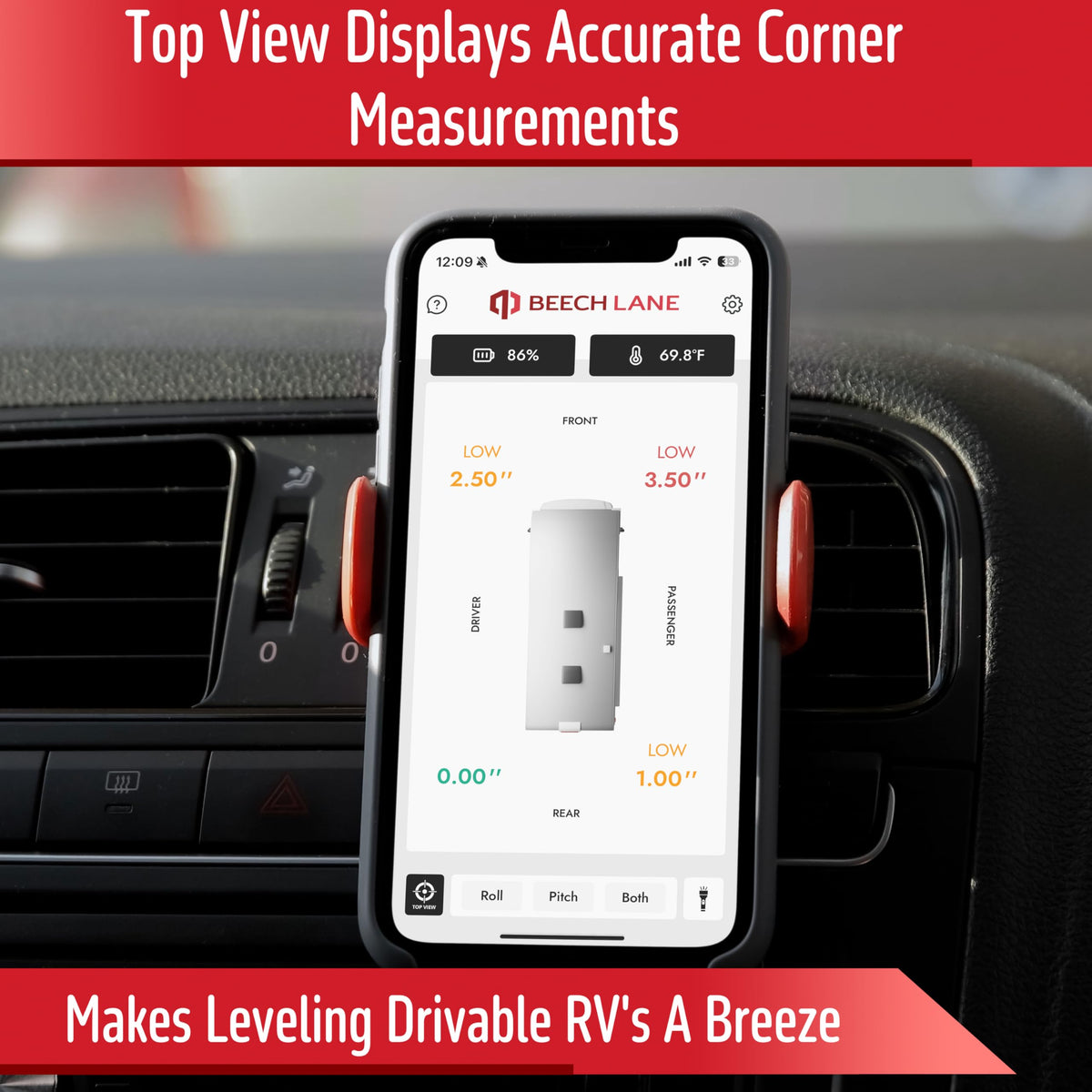 Beech Lane phone app realtime leveling display showing clear guidance