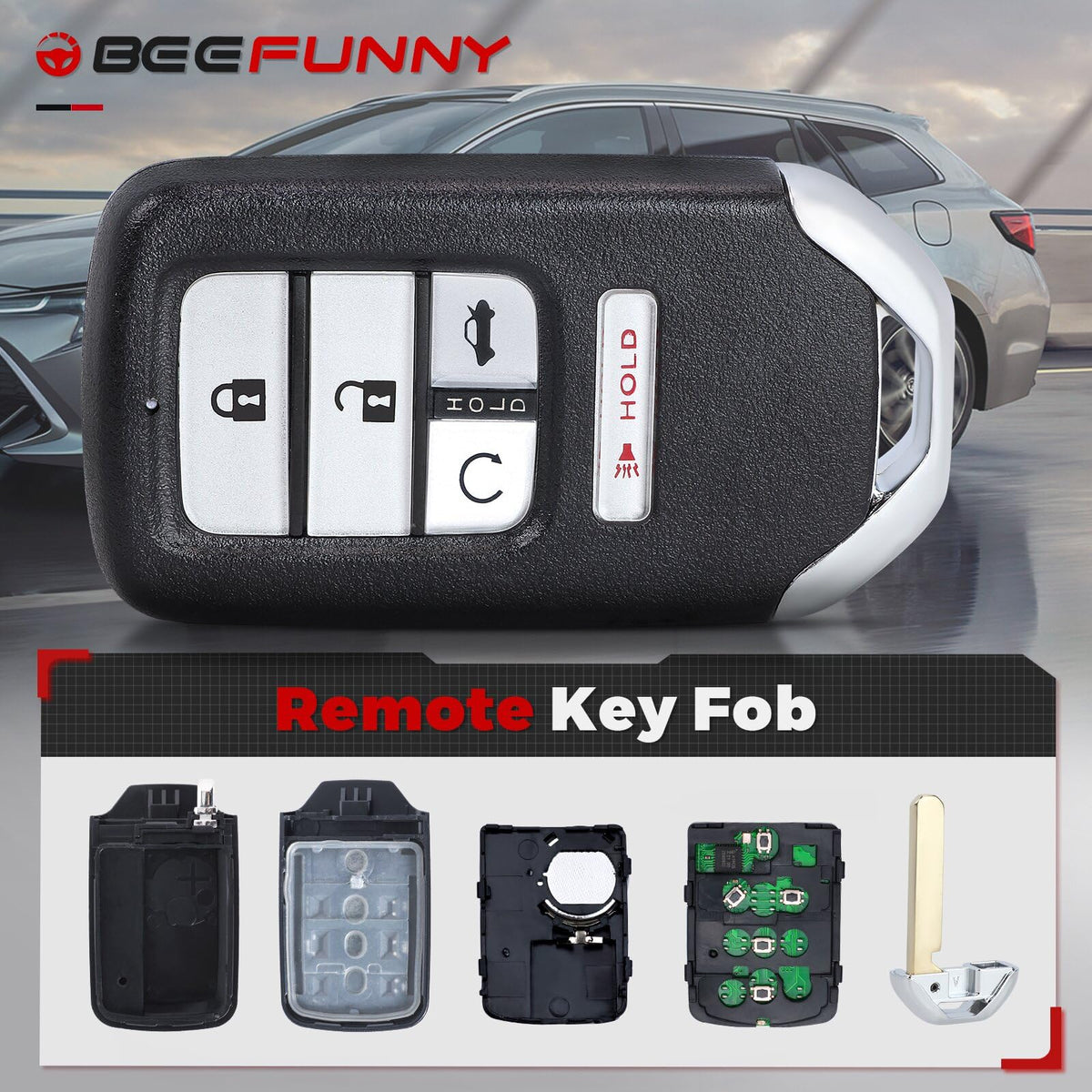 Beefunny button layout detail showing five controls for easy operation