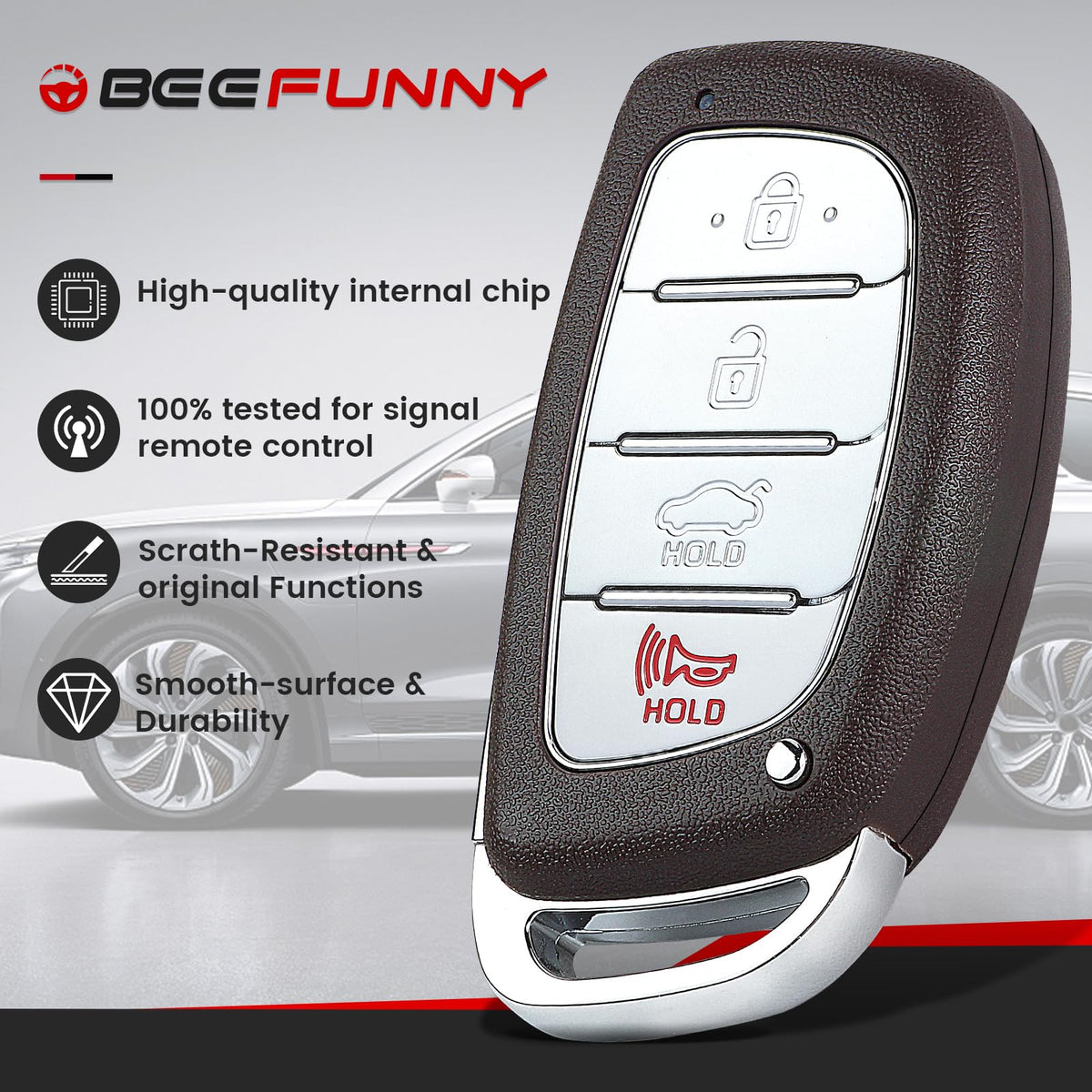 Beefunny remote near car key slot demonstrating compatibility and programming readiness