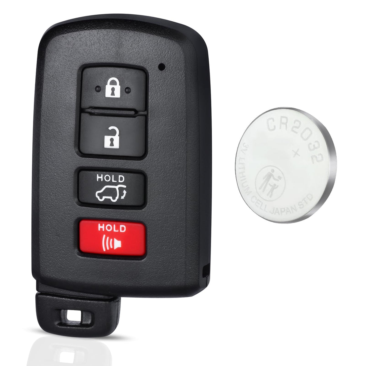 Beefunny front view of remote showing four buttons and clear labeling benefiting quick recognition
