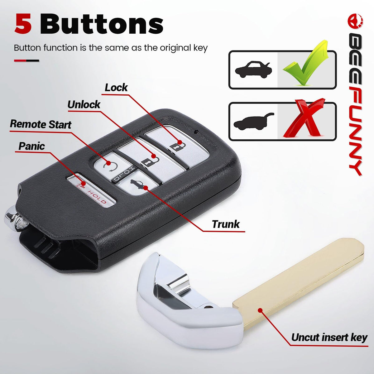 Beefunny uncut emergency key visible for locksmith cutting convenience