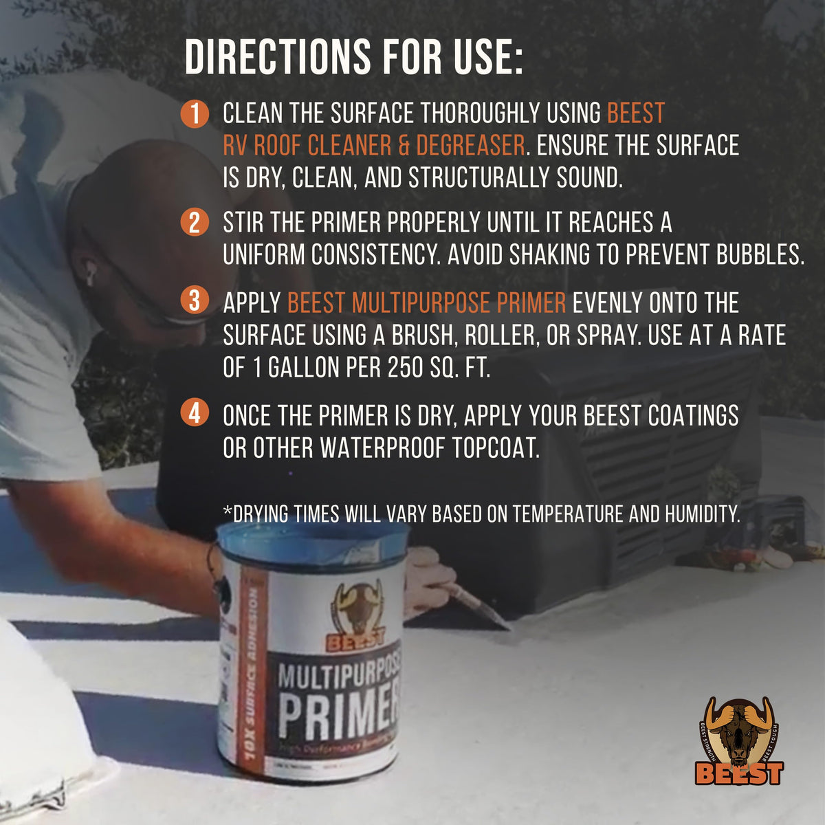 BEEST primer used on low-slope roof indicating prep and coverage