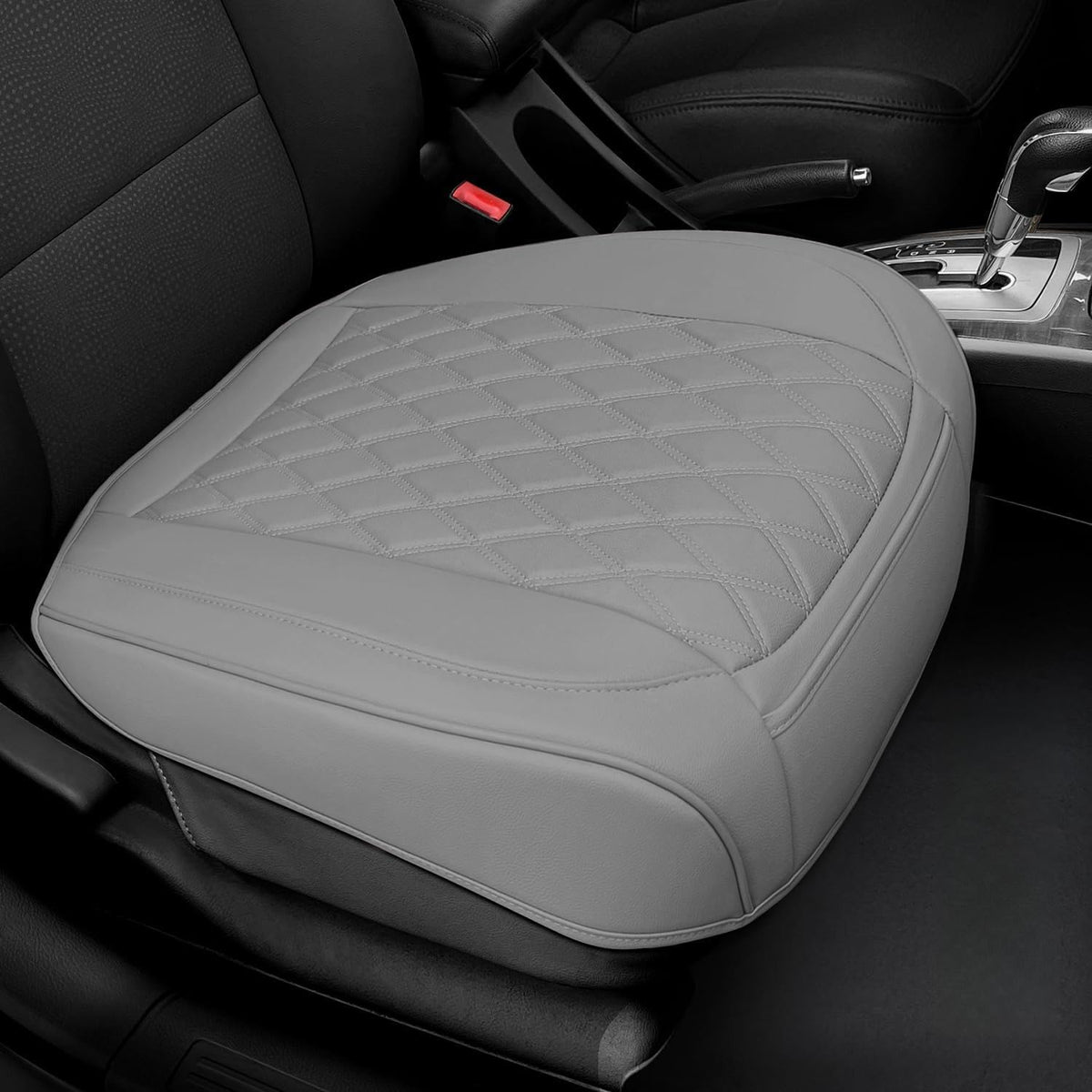 BEITK front seat bottom cover packaging showing gray cover and included hardware, protects seat