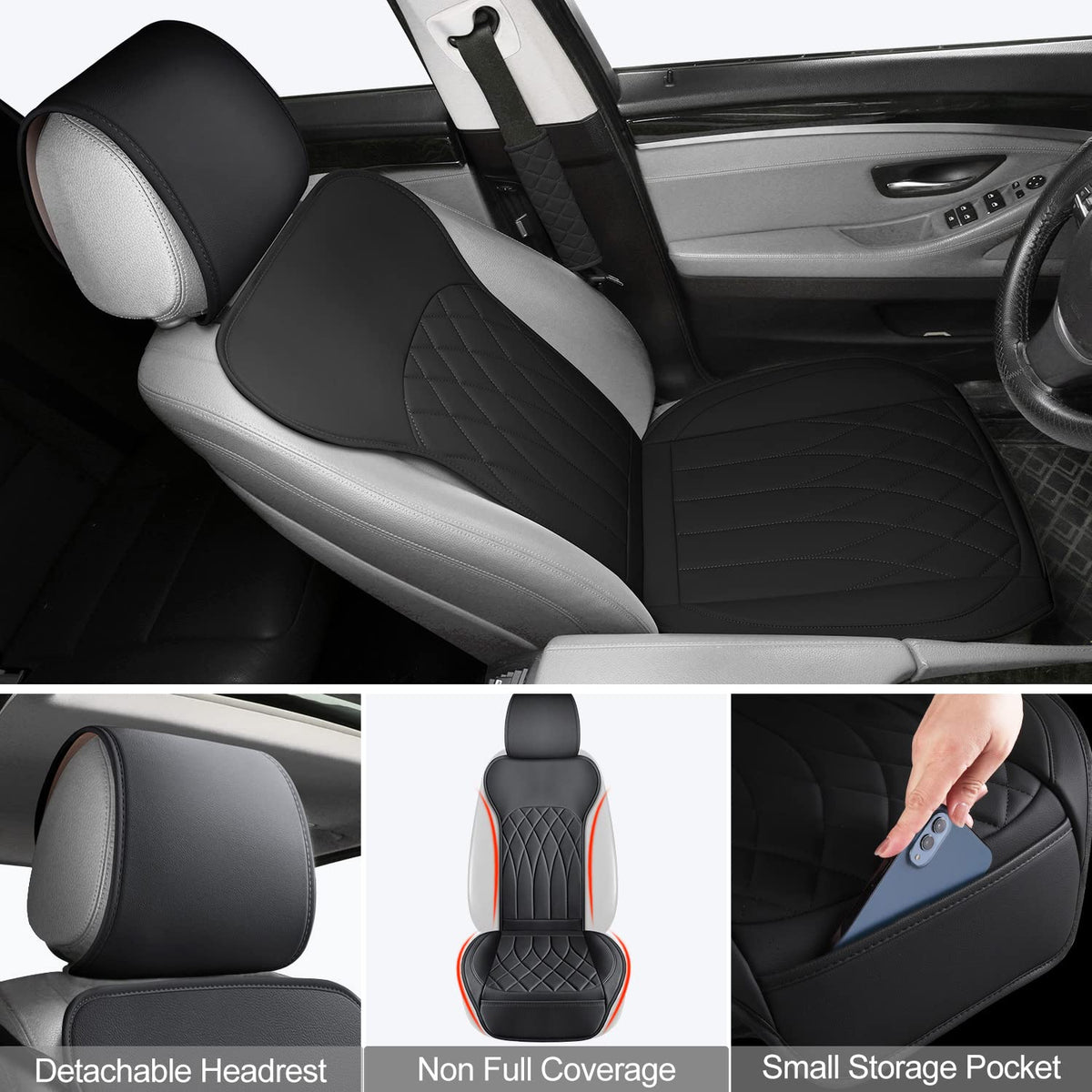 BEITK storage pocket detail with items, offering easy access while driving