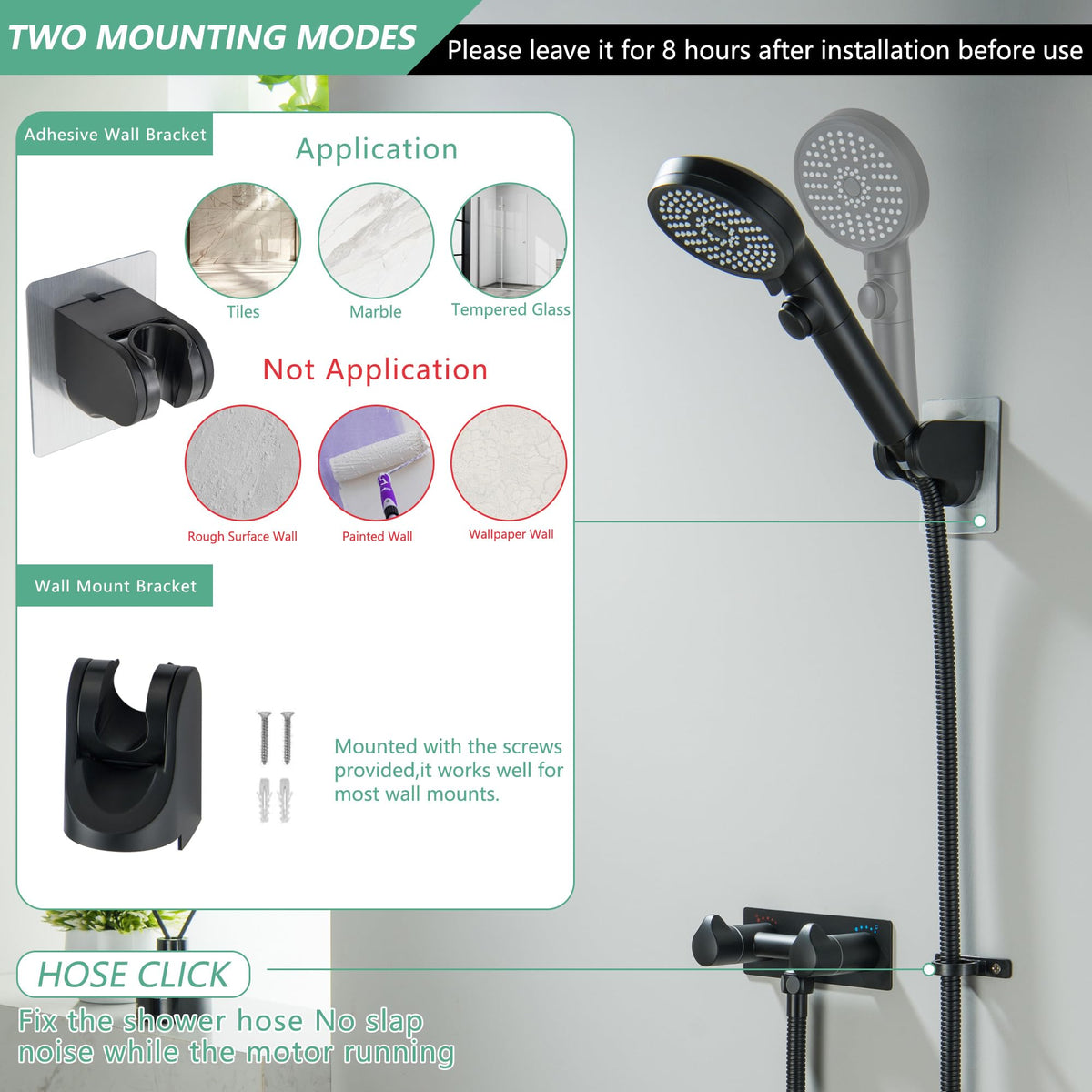 BEIYI adhesive shower holder showing secure mounting and tidy storage