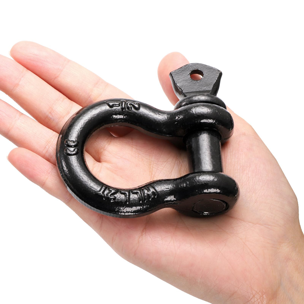 Bekith shackle attached to tow strap on truck bumper demonstrating reliable vehicle recovery use