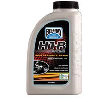 Bel-Ray H1-R oil pouring close-up, showing ester viscosity for strong film strength