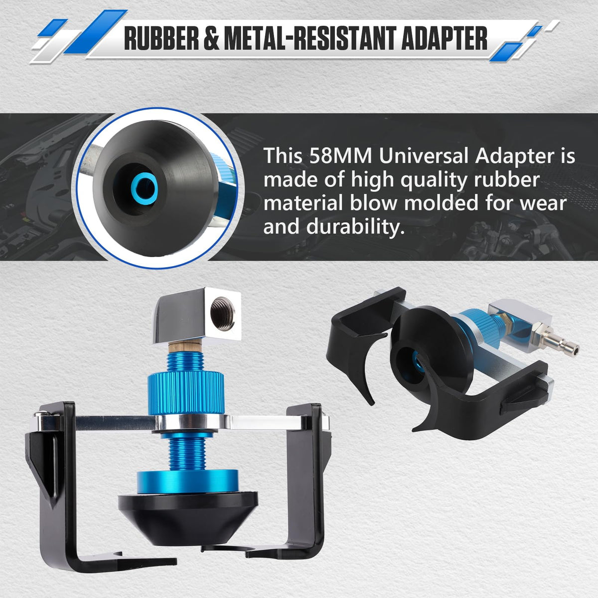 BELEY adapter attached to master cylinder reservoir demonstrating clean, one-person bleeding