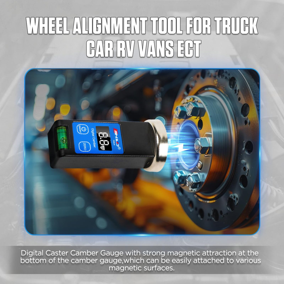 BELEY mounted on a wheel hub during alignment, real-world measurement benefit