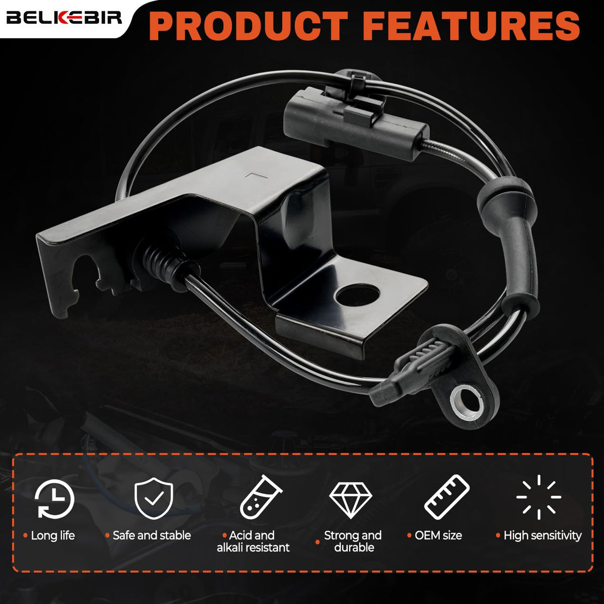 BELKEBIR sensor mounted on wheel hub showing correct installation and stability