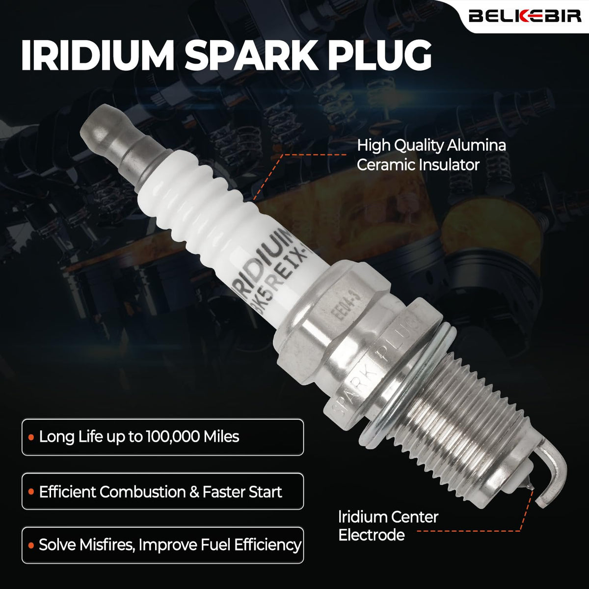 BELKEBIR box contents arranged displaying four coils and four iridium plugs included
