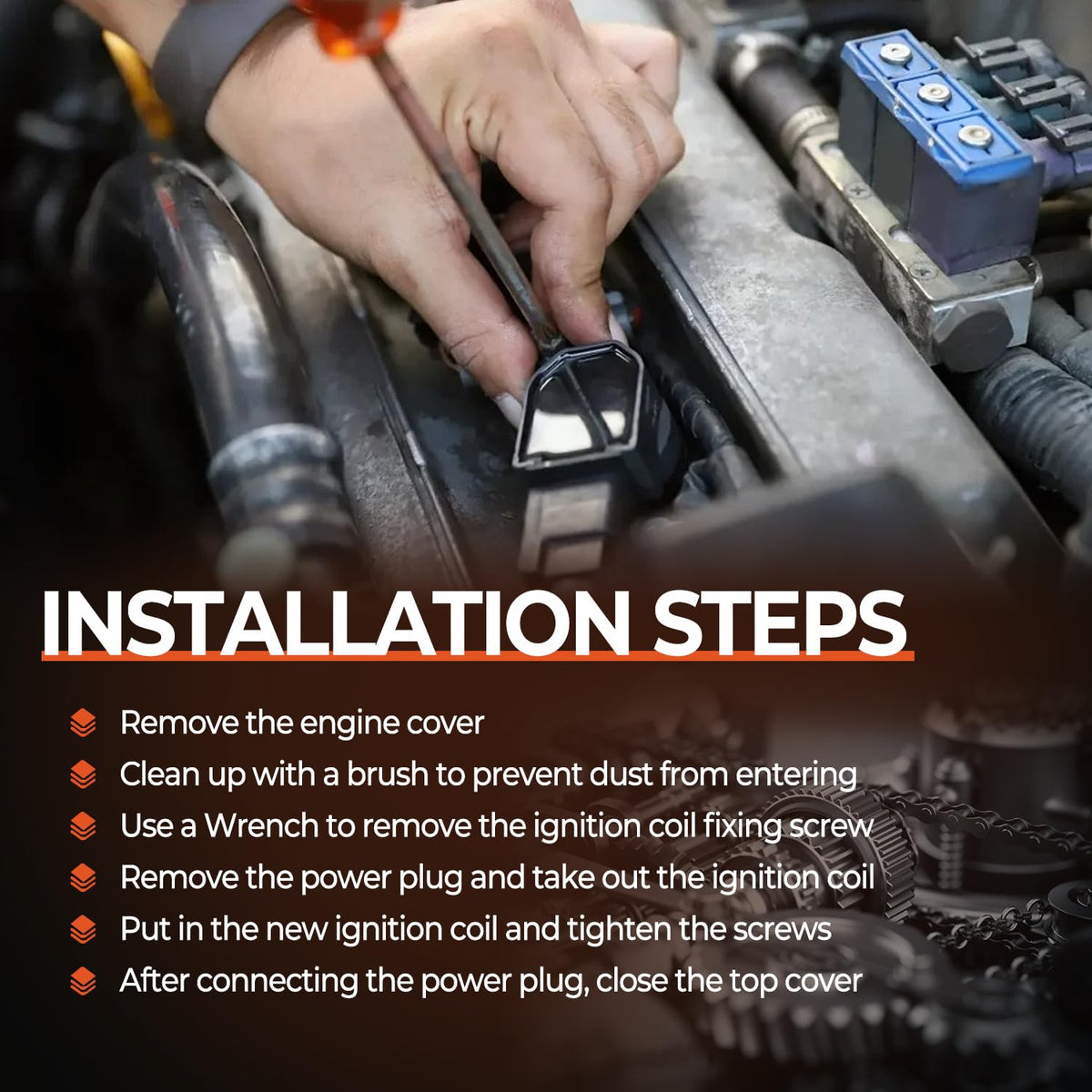 BELKEBIR ignition coil installed on a Mazda engine demonstrating plug-and-play benefit