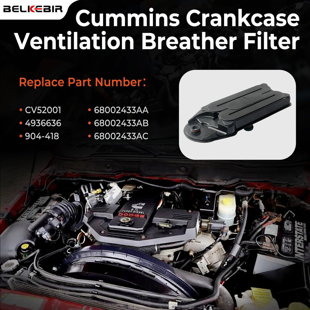 BELKEBIR filter installed in engine housing demonstrating easy replacement