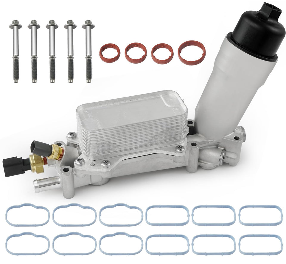 BELKEBIR front view oil cooler housing showing durable aluminum construction for reliability