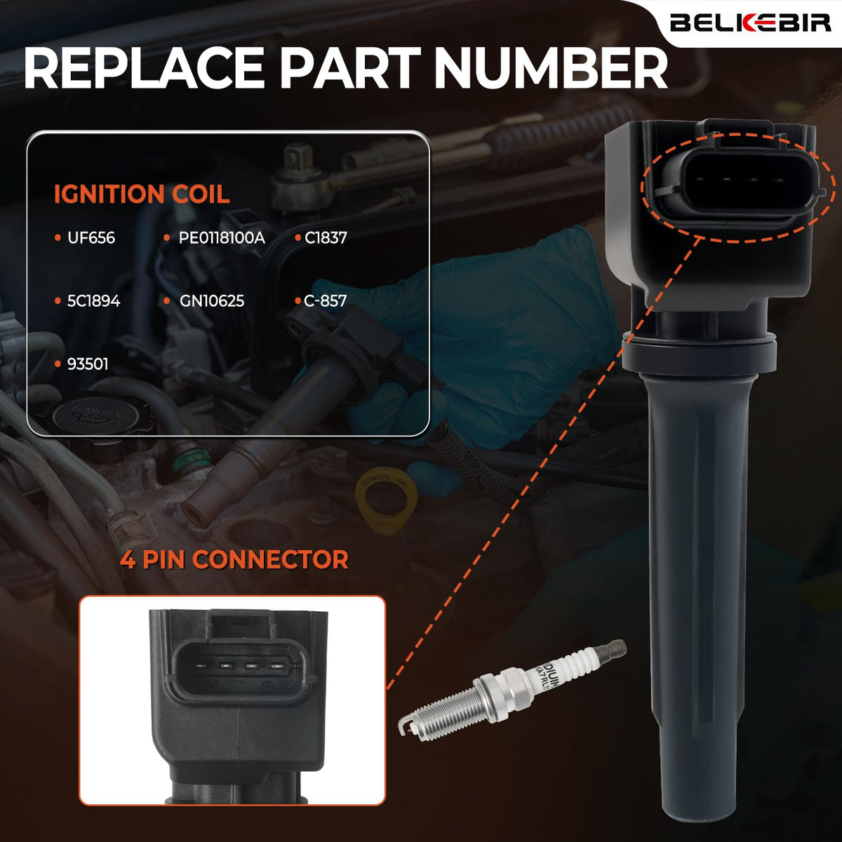 BELKEBIR ignition coil side profile highlighting robust construction and plug fitment