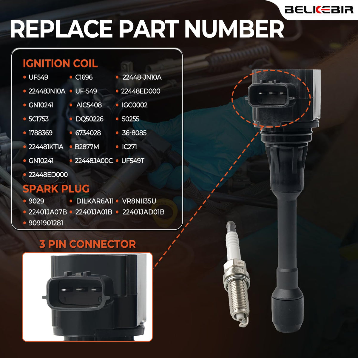 BELKEBIR ignition coil side profile highlighting OEM-fit design and robust housing