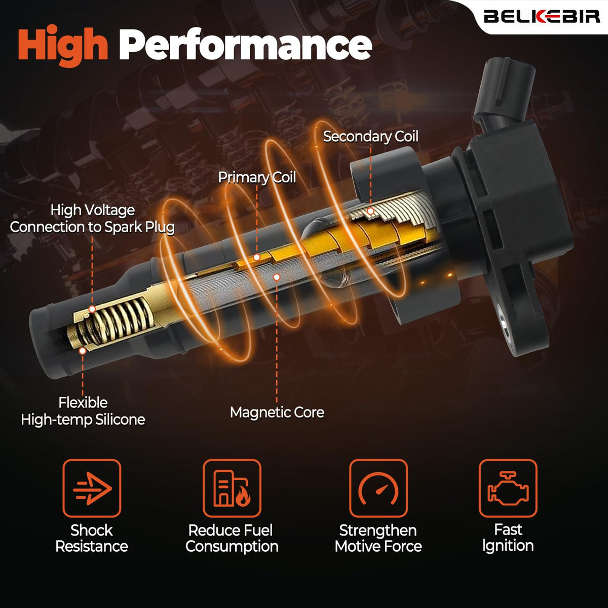 BELKEBIR ignition coil installed in engine bay restoring consistent ignition performance