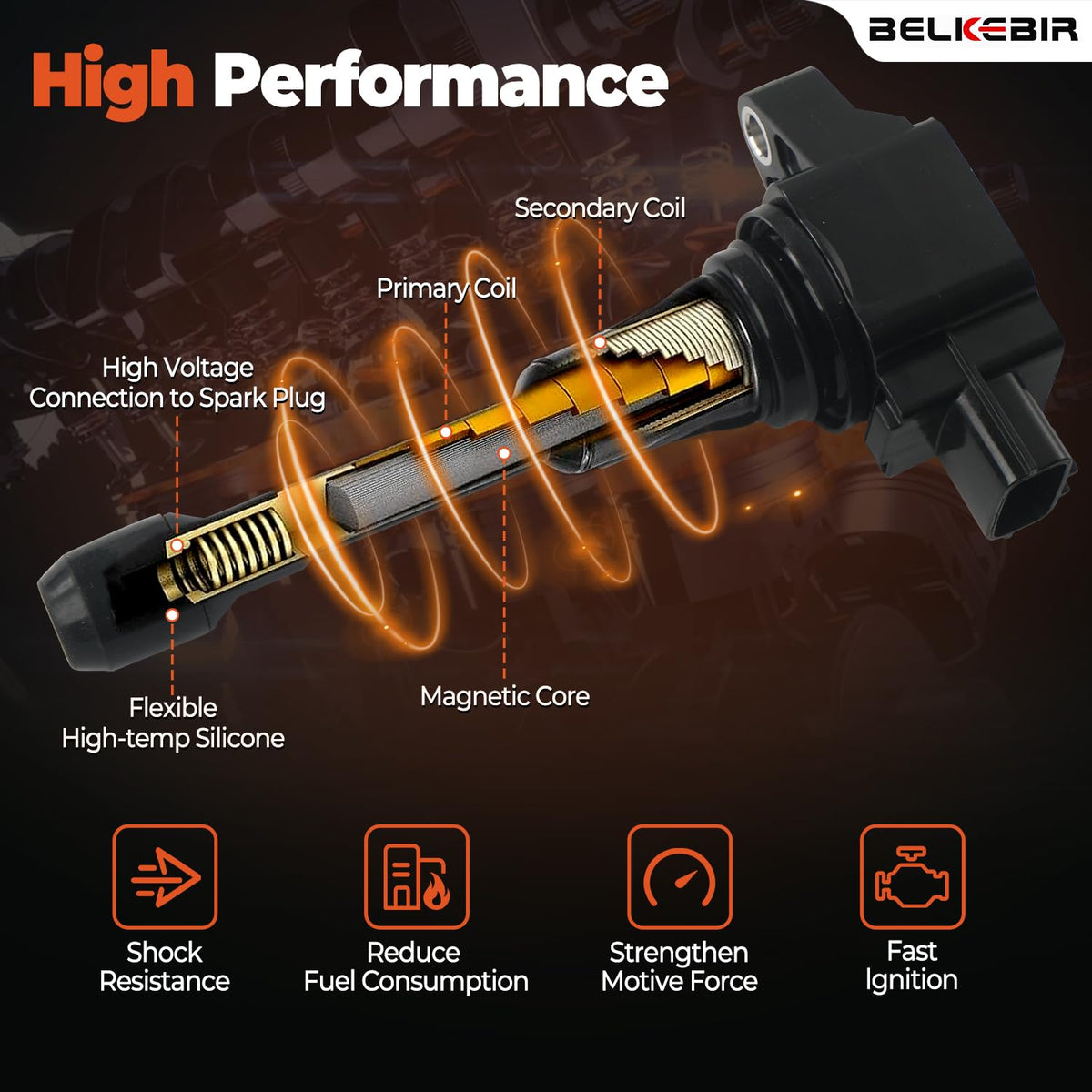 BELKEBIR ignition coil installed in engine bay improving starting reliability