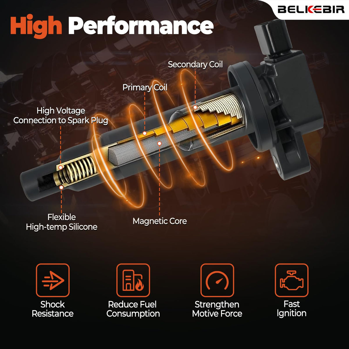 BELKEBIR coils and plugs installed on engine demonstrating fit and compatibility
