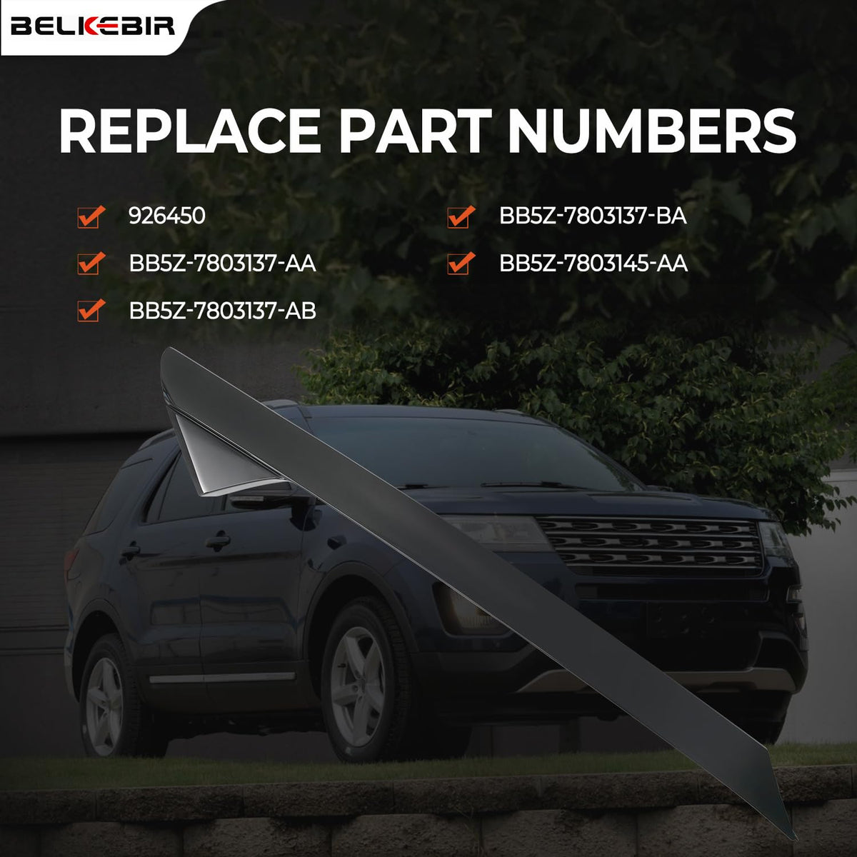 BELKEBIR A-pillar installed on Explorer windshield illustrating proper seal
