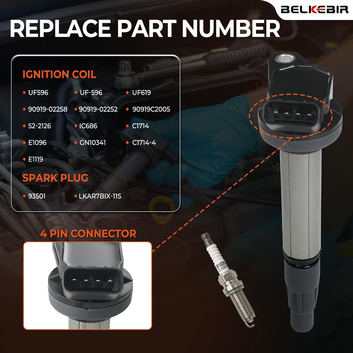 BELKEBIR iridium spark plug electrode detail highlighting durable iridium tip for reliable sparks