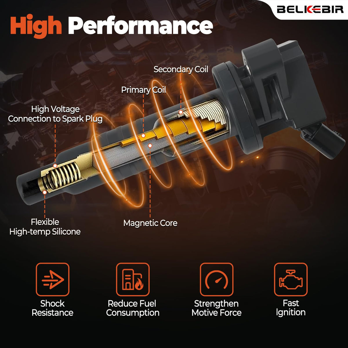 BELKEBIR kit components laid out, all four coils and plugs for a complete bank replacement benefit