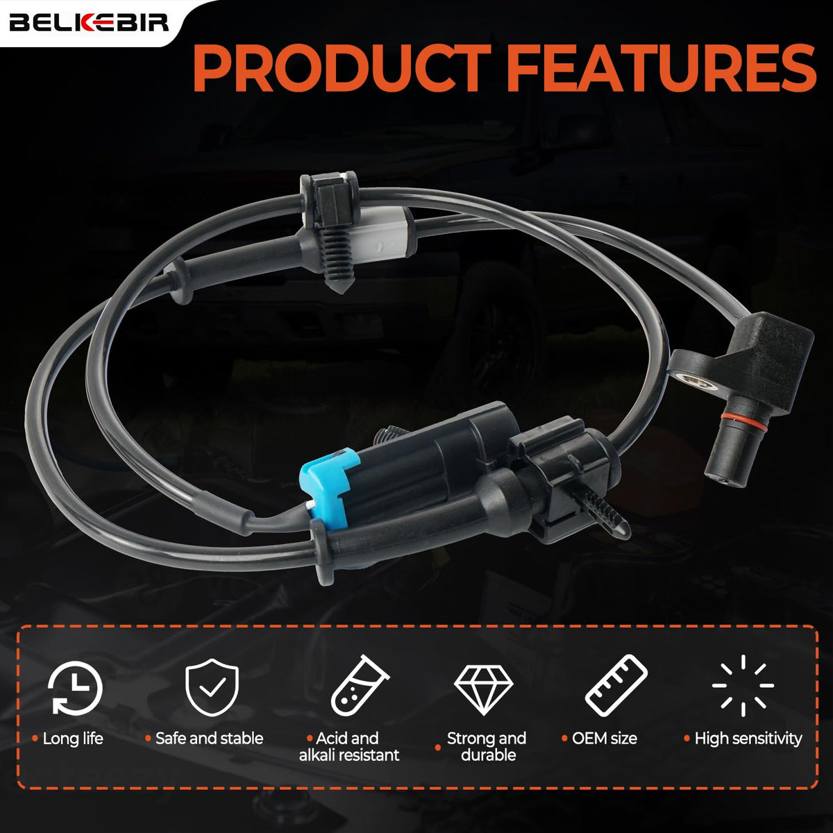 BELKEBIR sensor cable strain relief close-up showing corrosion protection