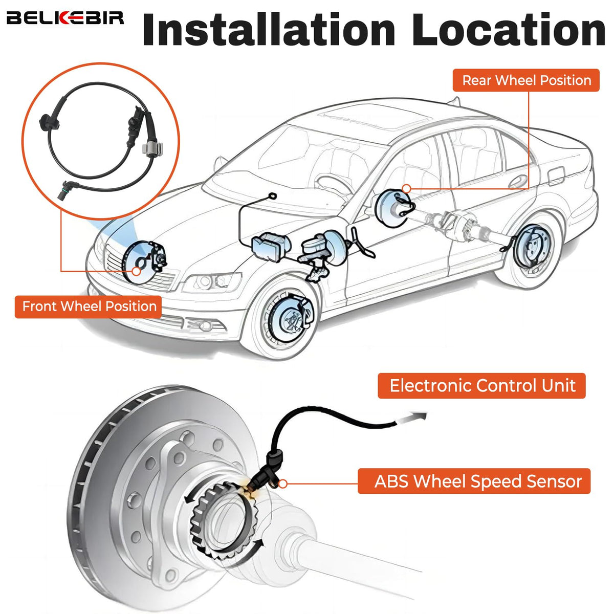 BELKEBIR sensor installed on truck wheel in driveway showing restored ABS function