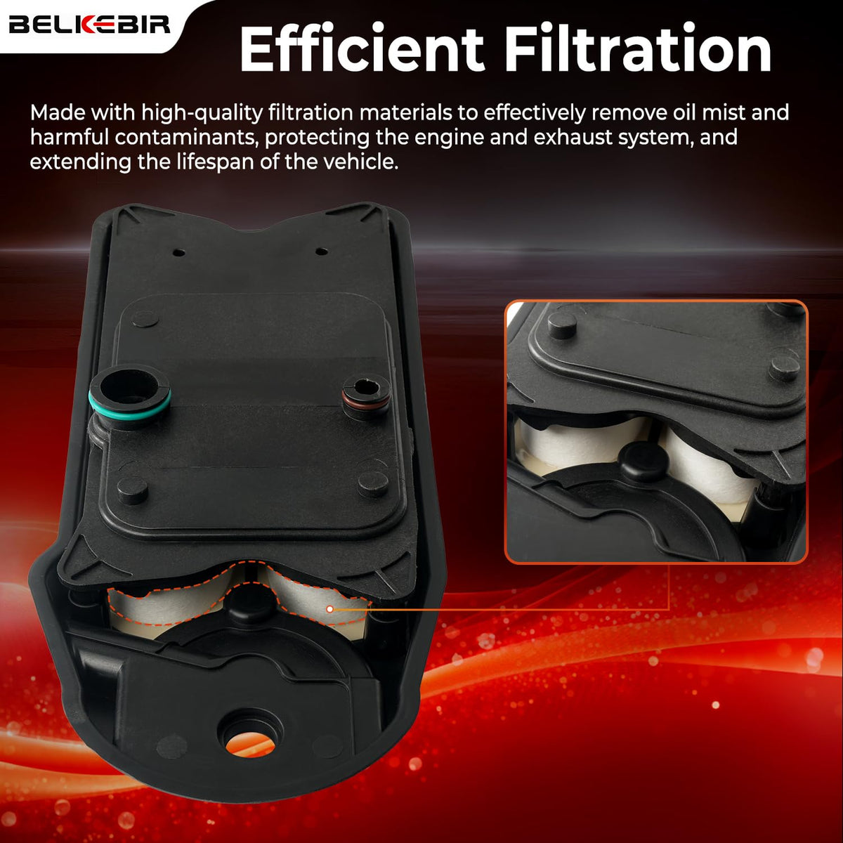 BELKEBIR filter beside ruler showing dimensions for correct fitment