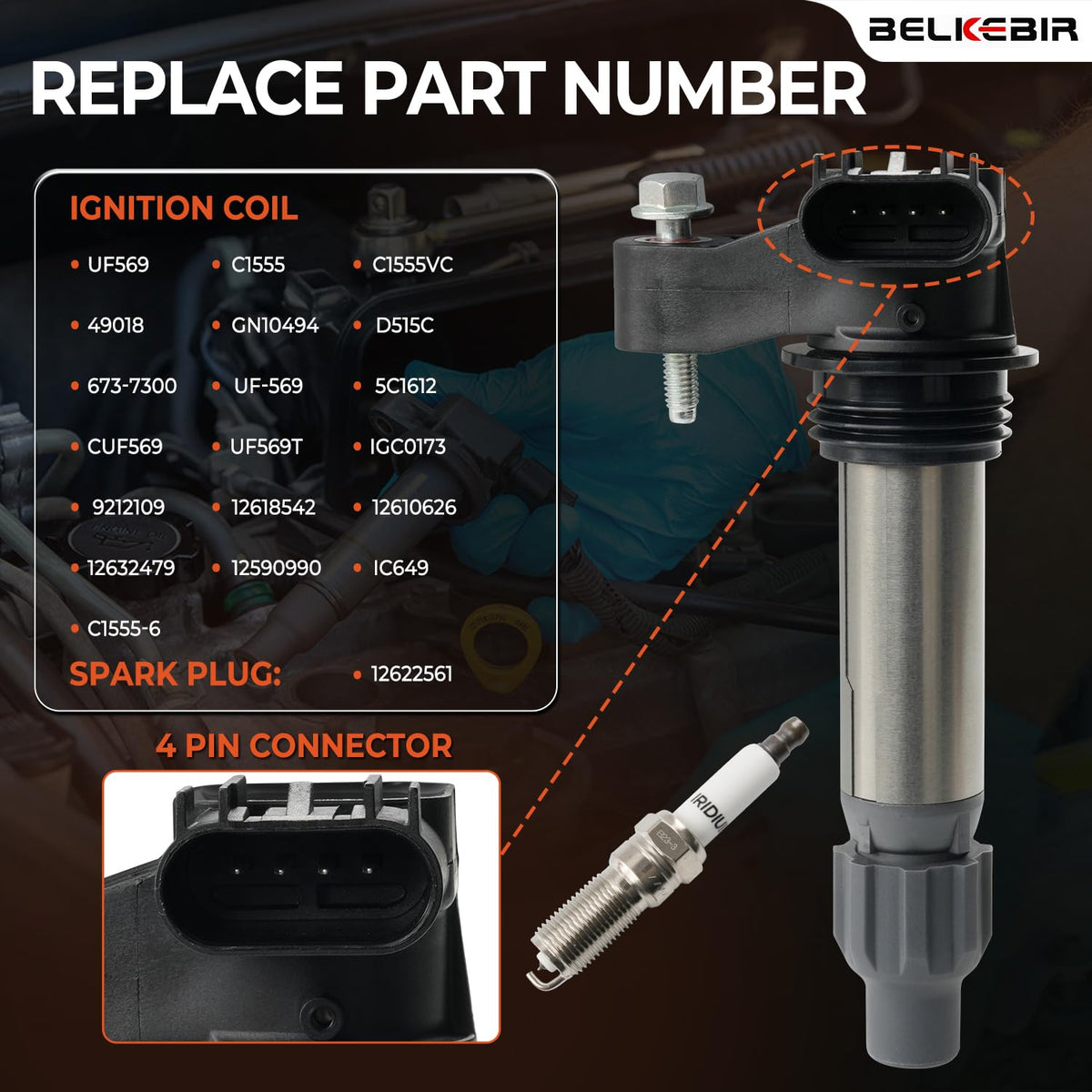 BELKEBIR iridium spark plug close-up highlighting fine electrode for long-lasting performance