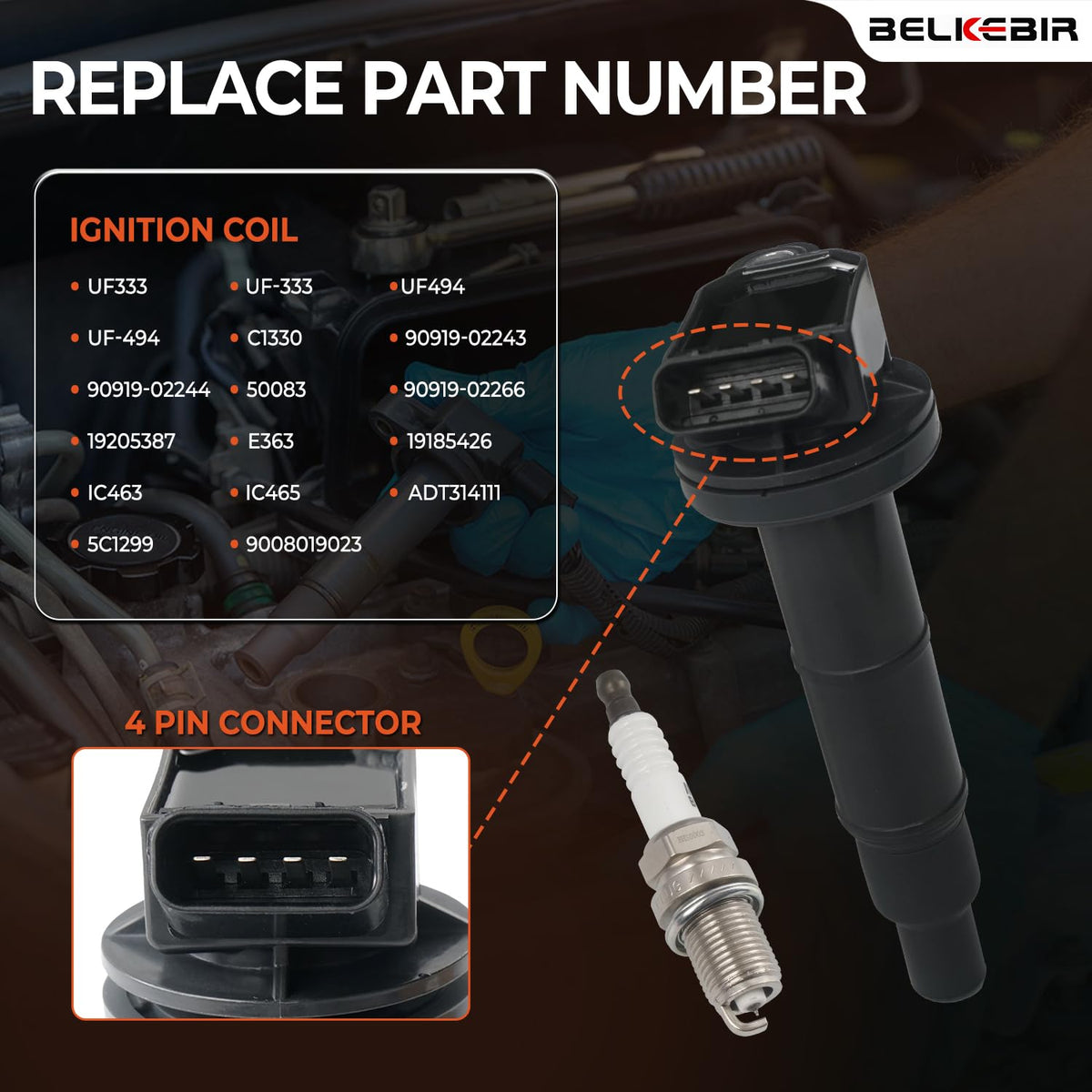 BELKEBIR iridium spark plug tip detail showing fine electrode for longevity