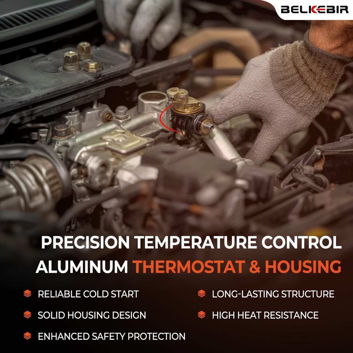 BELKEBIR thermostat and gasket laid out for quick installation